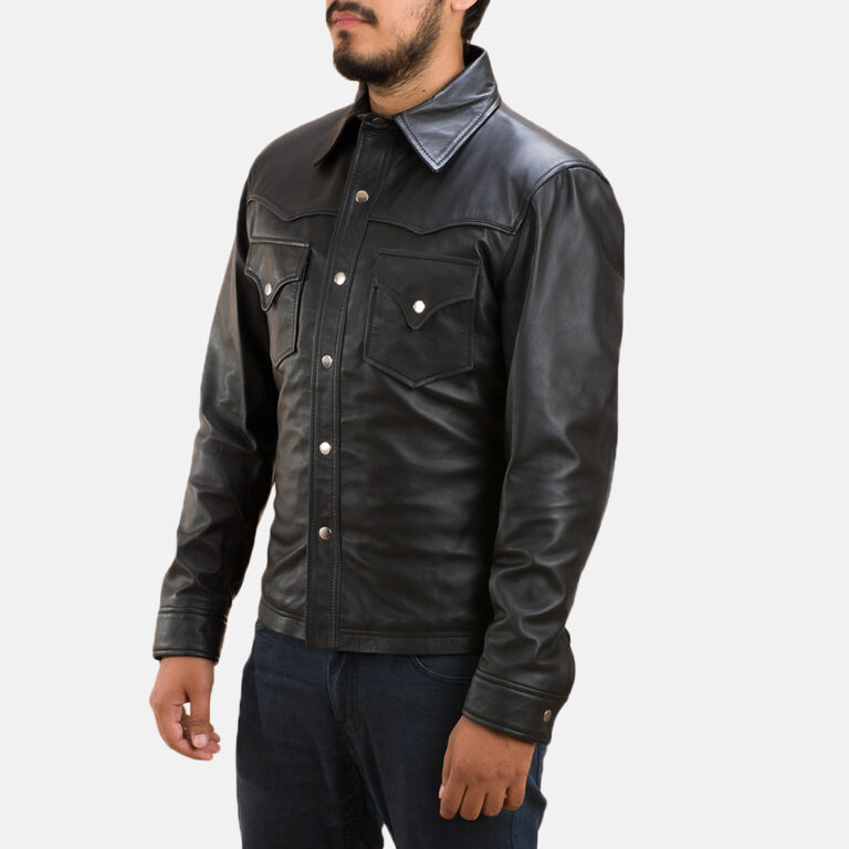 Mens Ranchson Black Leather Shirt 3-1491324162713